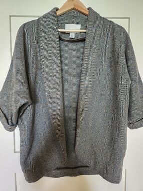 Bar III Gray Herringbone Open-Front Shawl Collar Cardigan